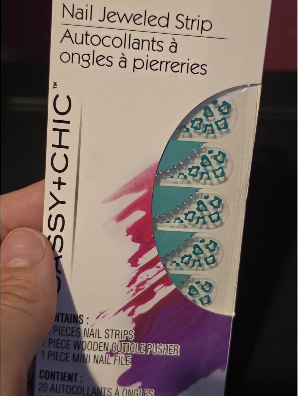 Sassy + Chic Teal Leopard Print Nail Jewled Strip